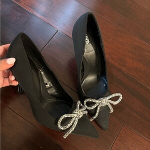 Zara Black Heels with Metallic Bow